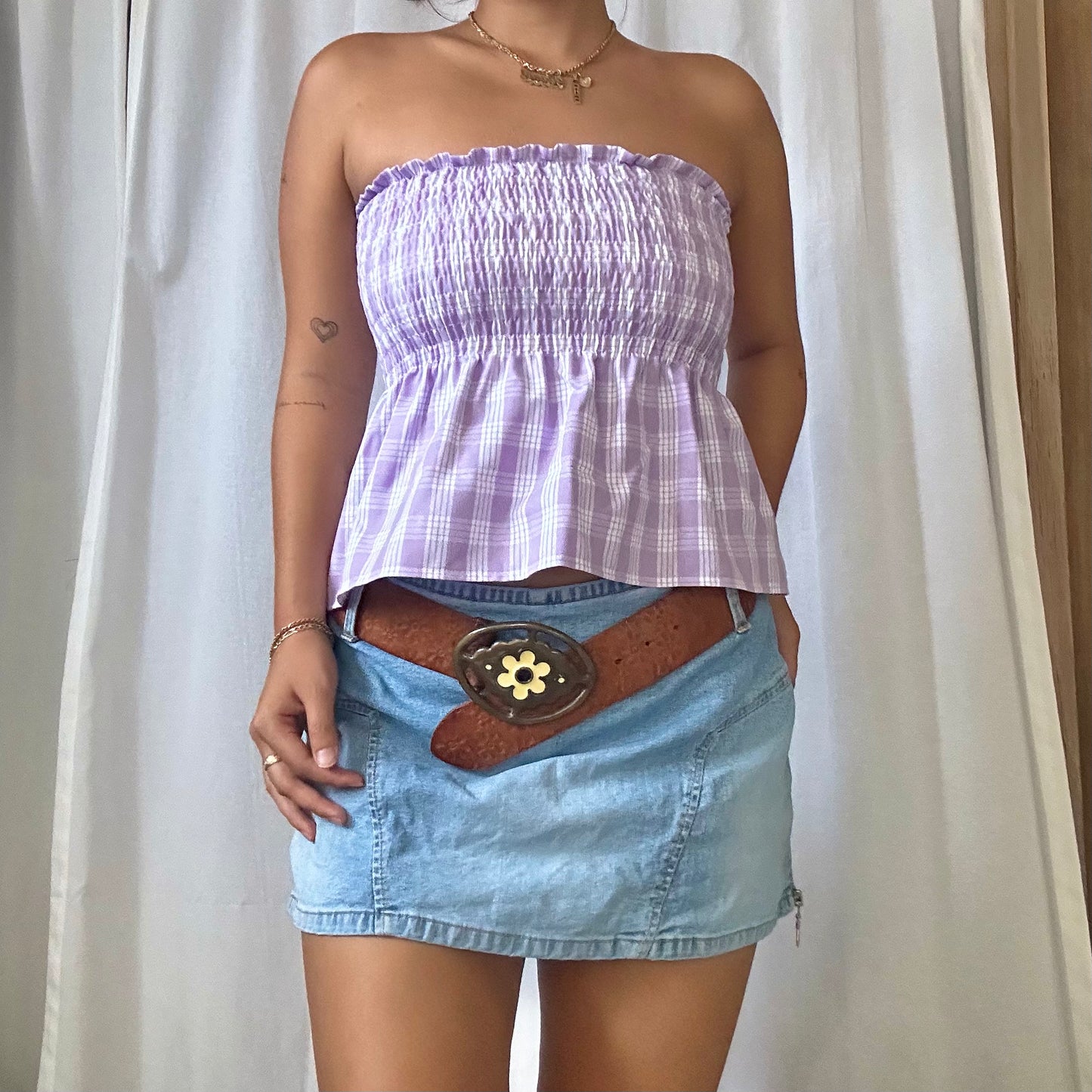Palaka Strapless Babydoll Top - Lavender Size S